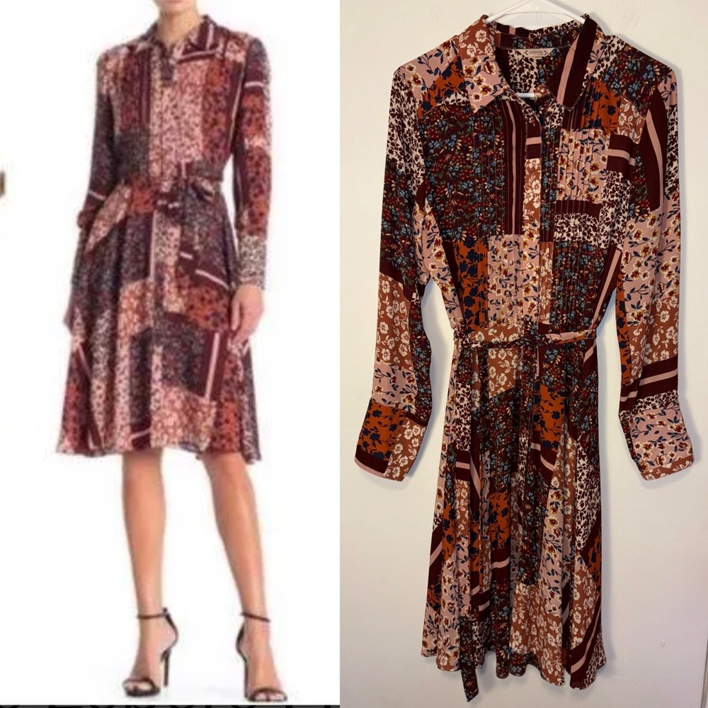 Nanette Lepore Button Up Patchwork Shirtdress Tie… - image 1